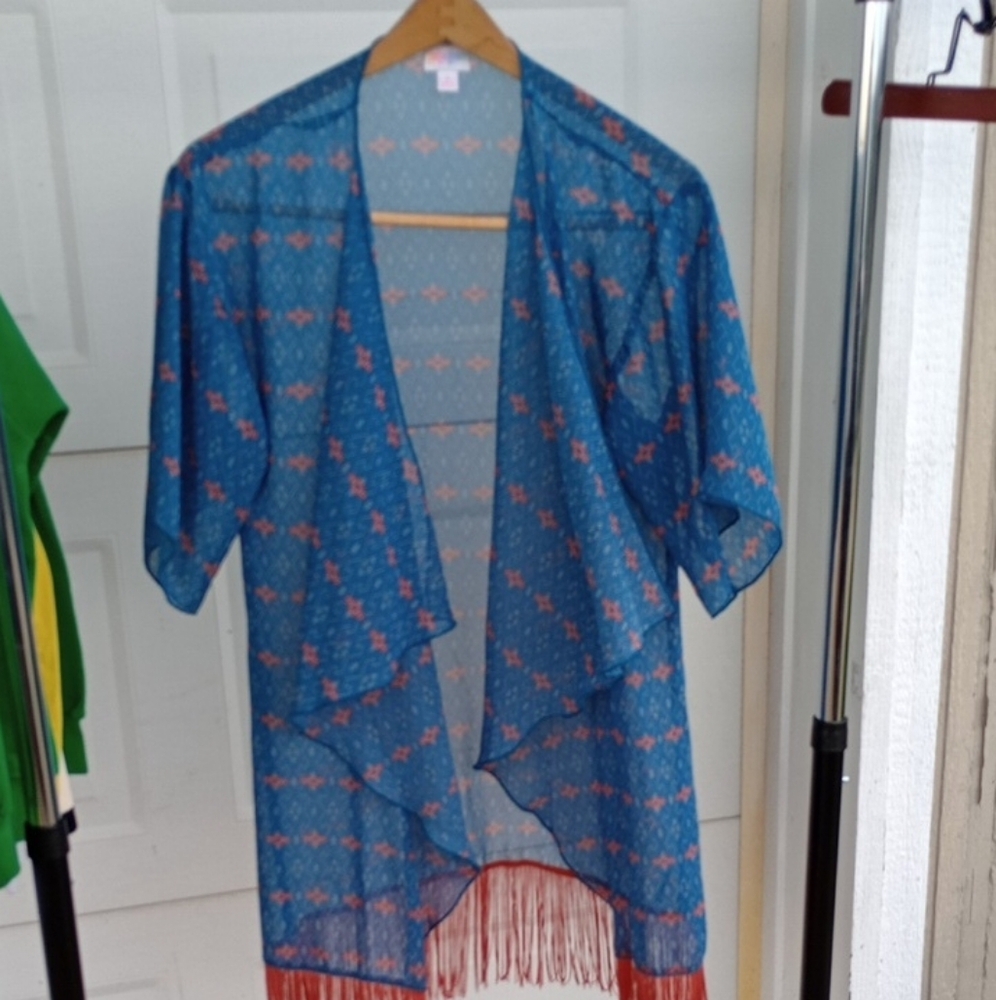 LuLaRoe Blue and Pink Patterned Kimono